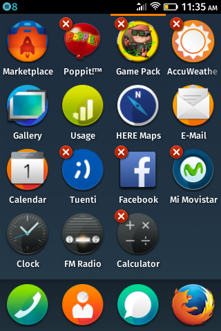 Настройка главного меню на ZTE Open на Firefox OS