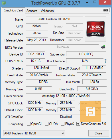 Характеристики AMD Radeon HD 8250