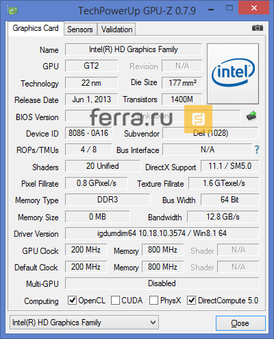 Характеристики встроенной графики Intel HD Graphics 4400