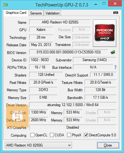 Спецификации AMD Radeon HD 8250
