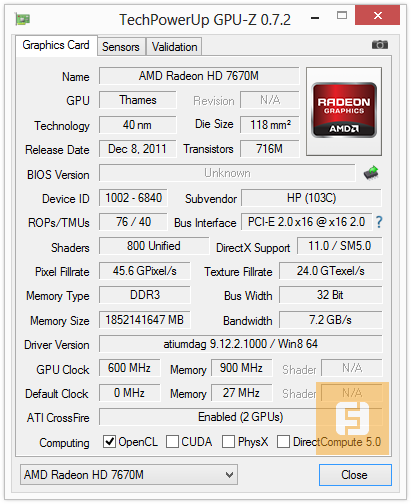 Спецификации AMD Radeon HD 7670M
