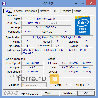 Спецификации процессора Intel Atom Z3740
