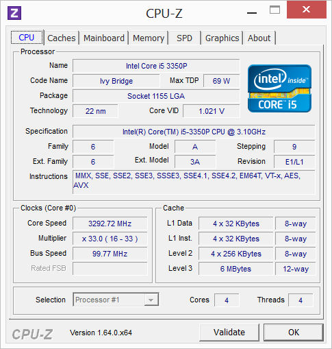 Характеристики процессора Intel Core i5-3350P