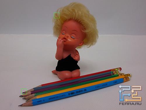 Тестовый натюрморт с указанными зонами кроп-фрагментов