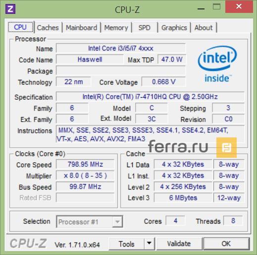 Характеристики процессора Intel Core i7-4710HQ