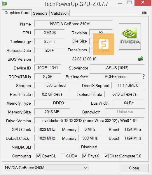 Характеристики NVIDIA GeForce 840M