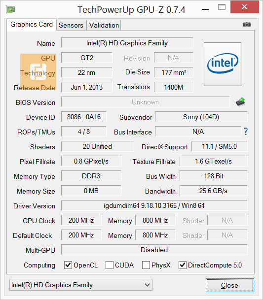 Спецификации графического ядра Intel HD Graphics 4400