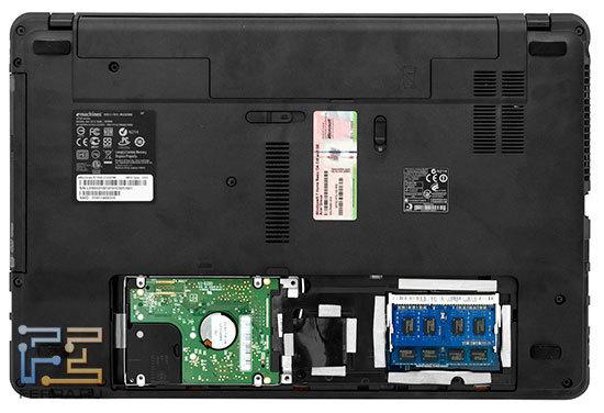 Для апгрейда у eMachines E730G доступны только винчестер и модули памяти