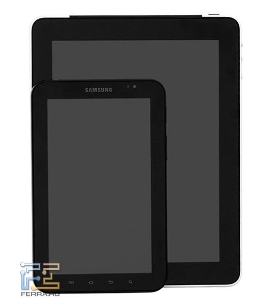 Сравнение размеров Samsung Galaxy Tab и Apple iPad: анфас