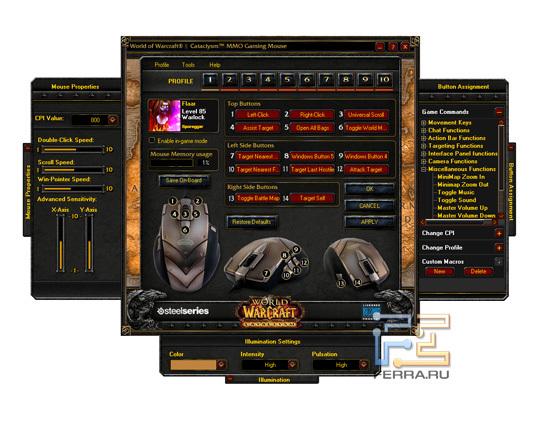 На панели “Mouse Properties” настраиваются базовые параметры мыши