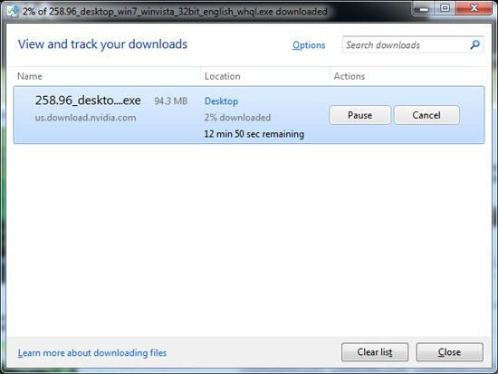 Окно загрузок Internet Explorer 9