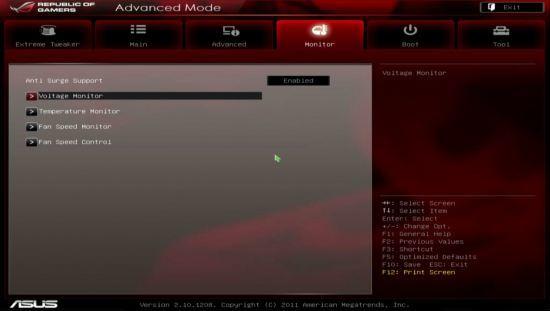 UEFI, меню Monitor