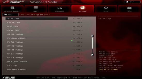 UEFI, меню Voltage Monitor