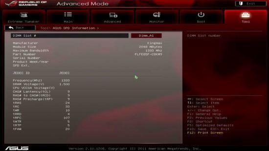 UEFI, меню SPD Information