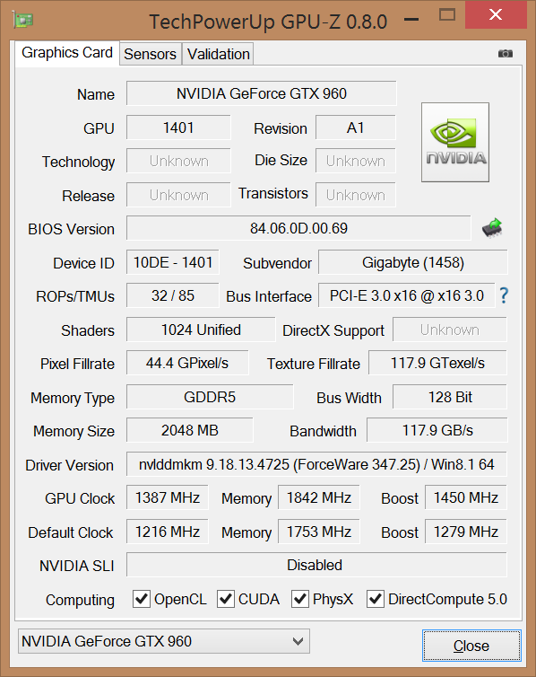 Разгон GIGABYTE GV-N960WF2OC-2GD