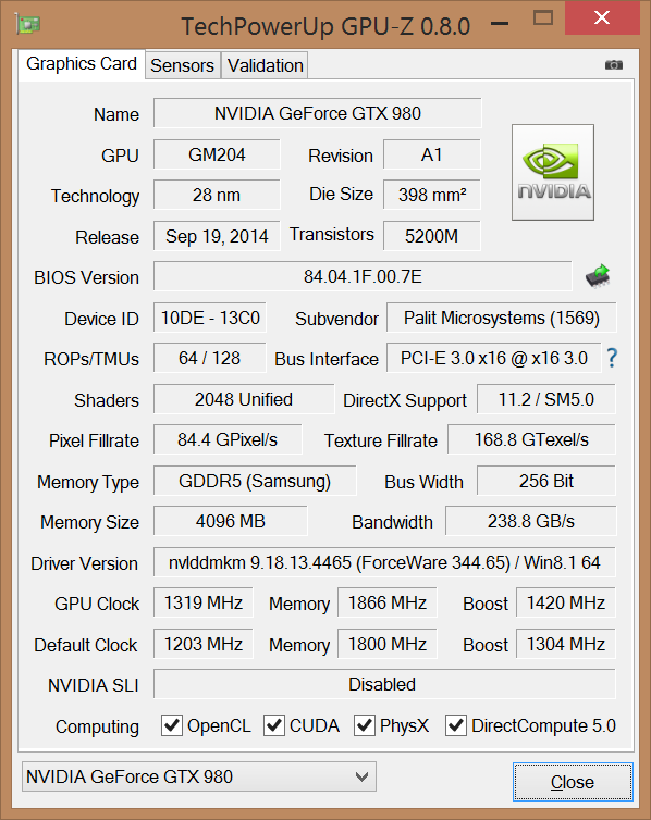 Разгон Palit Super JetStream GeForce GTX 980