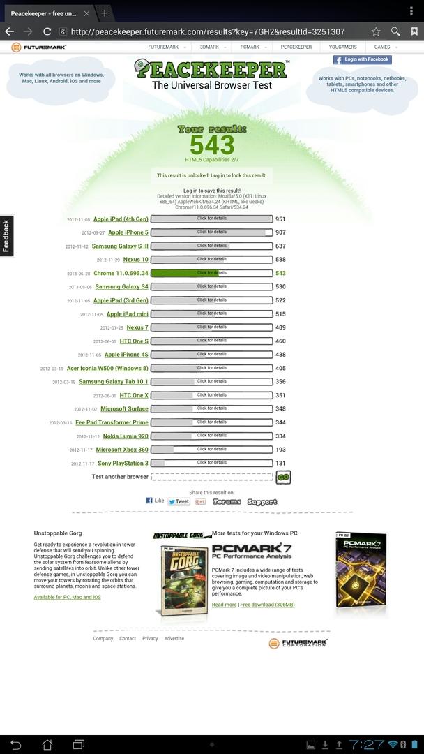 Результаты ASUS Transformer AiO P1801 в Peacekeeper
