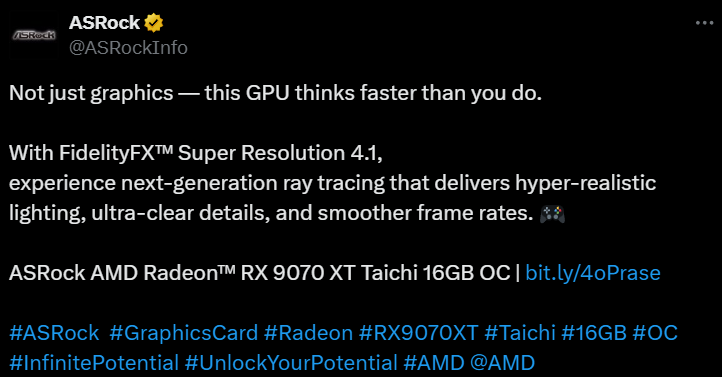 ASRock случайно раскрыла существование FSR 4.1 раньше самой AMD