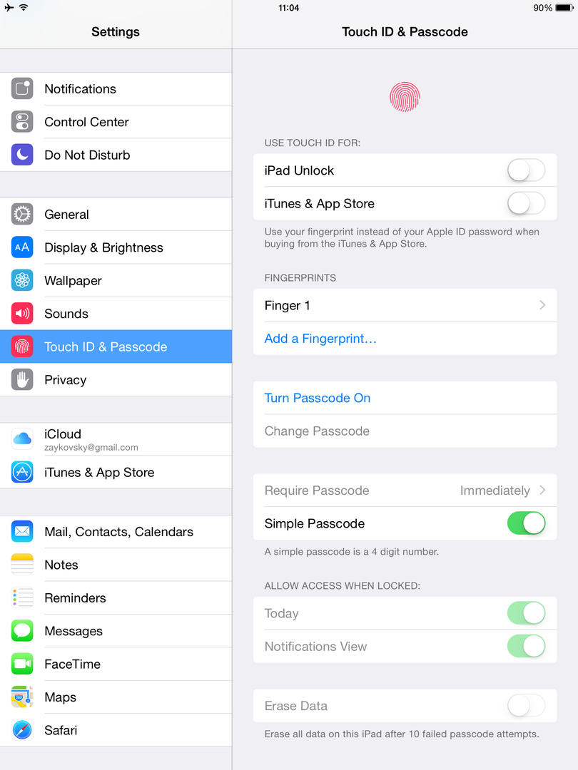 Настройка Touch ID на iPad Air 2
