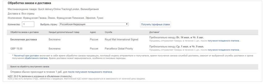 Варианты доставки товара