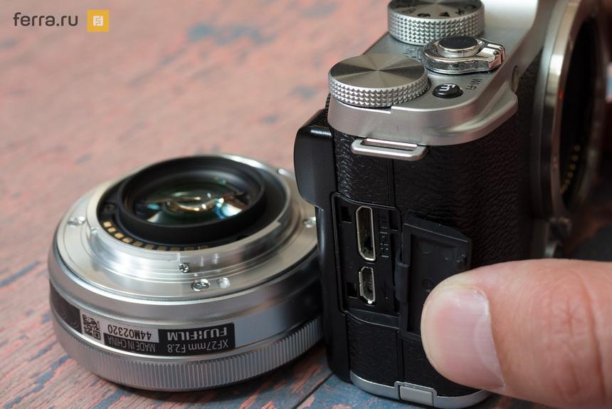 Разъемы USB и HDMI на правом боку Fujifilm X-A2