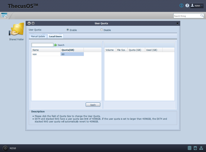 Настройка квот на использование дискового пространства пользователями