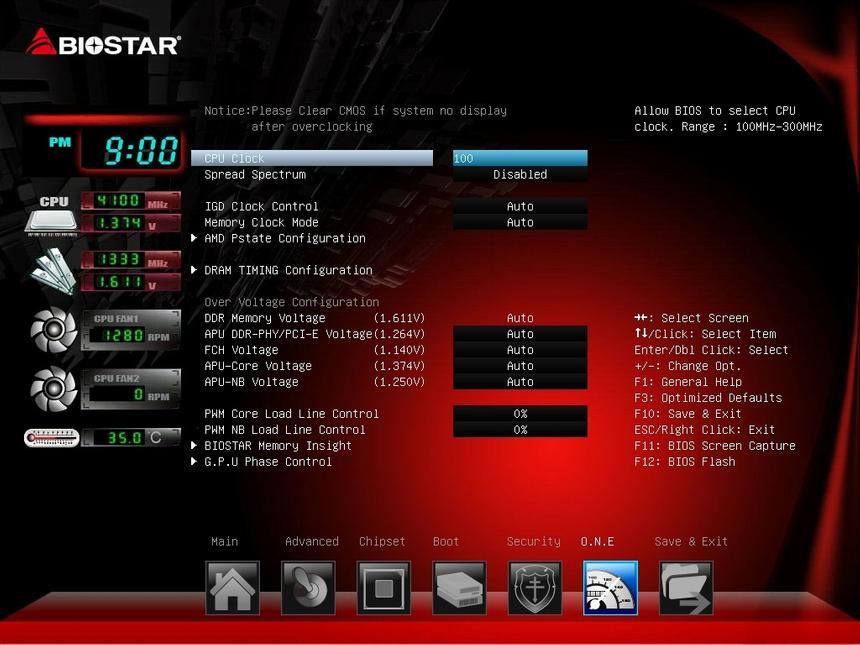 BIOS материнской платы BIOSTAR Hi-Fi A88W 3D, O.N.E