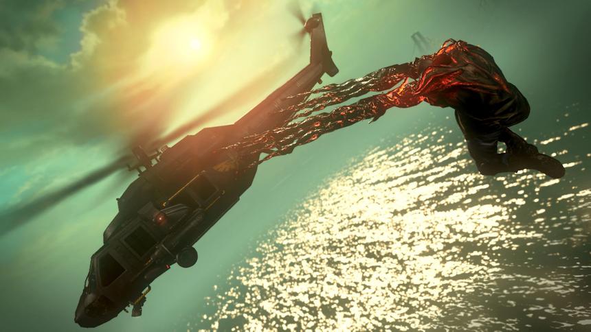 Щупальца помогают подтягивать героя к вертолетам для быстрого добивания