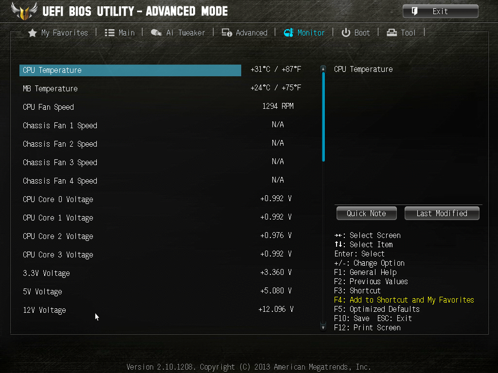 ASUS VANGUARD B85, вкладка Monitor
