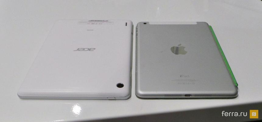 Acer Iconia A1 гораздо толще Apple iPad mini. Но и гораздо дешевле