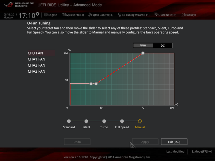 Меню настройки параметров вентиляторов Q-Fan Tuning