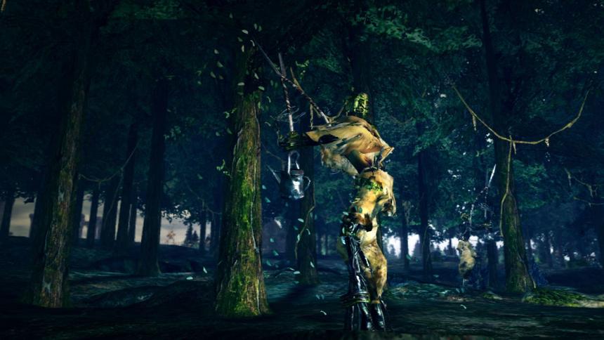 Садовник ухаживает за Священным садом, подстригая дерево исполинскими ножницами. Графика, как видно, устарела много лет назад