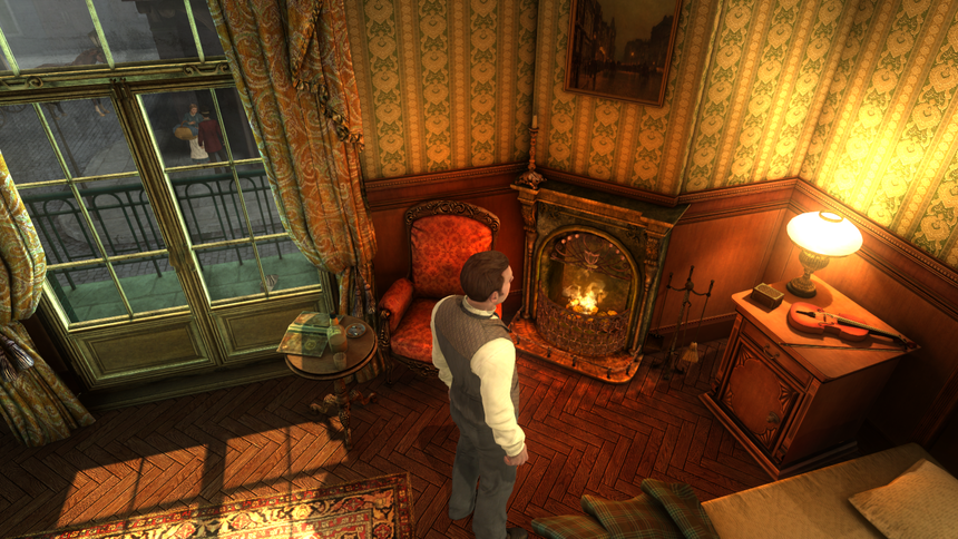 Огонь горит в камине, на балконе голуби клюют крошки, на улице цветочница общается с парнем, а лошадь нетерпеливо мотает головой в ожидании кучера — навсегда прикованные к месту механические куклы, обреченные повторять одни и те же движения вновь и вновь