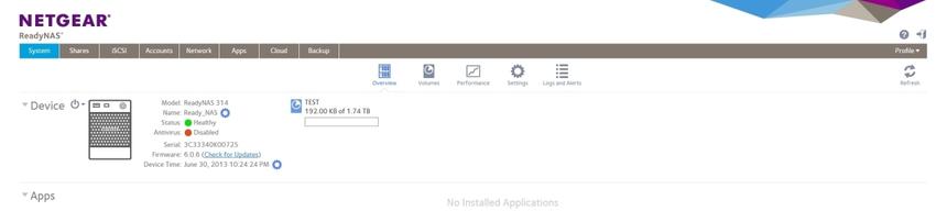 Окно с общей информацией предусмотрено как домашняя страница сетевого хранилища