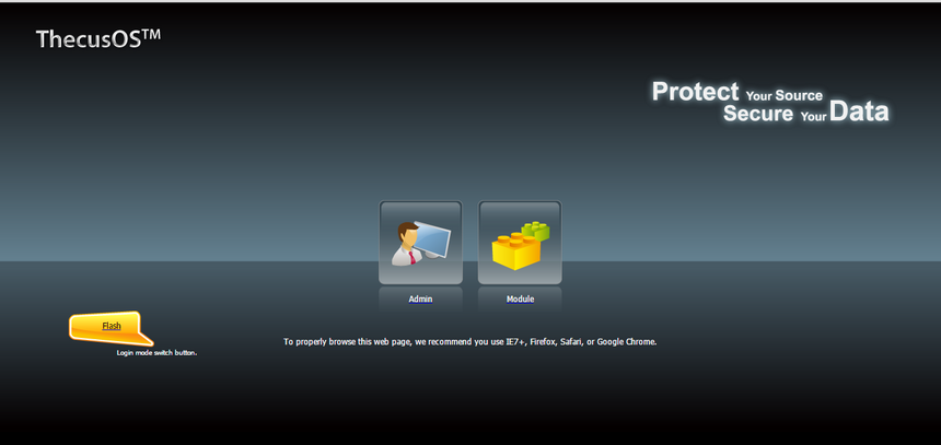 Окно входа в ThecusOS