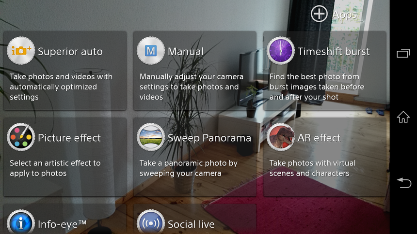 Выбор режима съемки на Sony Xperia Z1