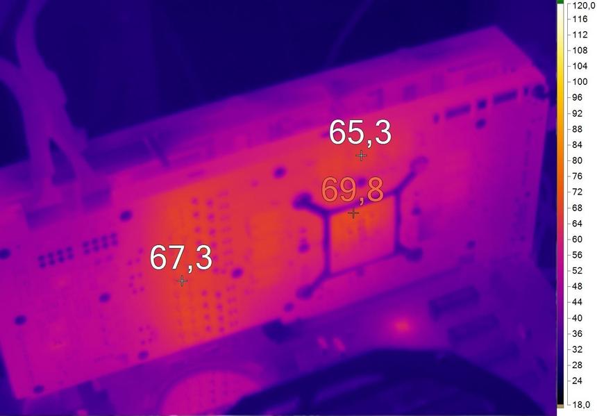 Нагрев оборотной стороны GAINWARD GeForce GTX 980 PHANTOM (NE5X980H14G2-2042P)