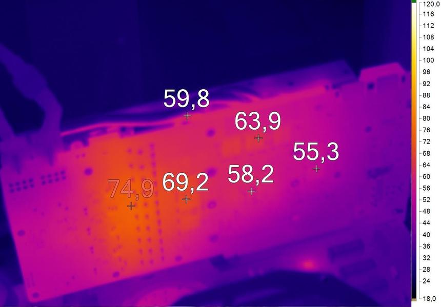 Нагрев оборотной стороны MSI GeForce GTX 980 GAMING 4G