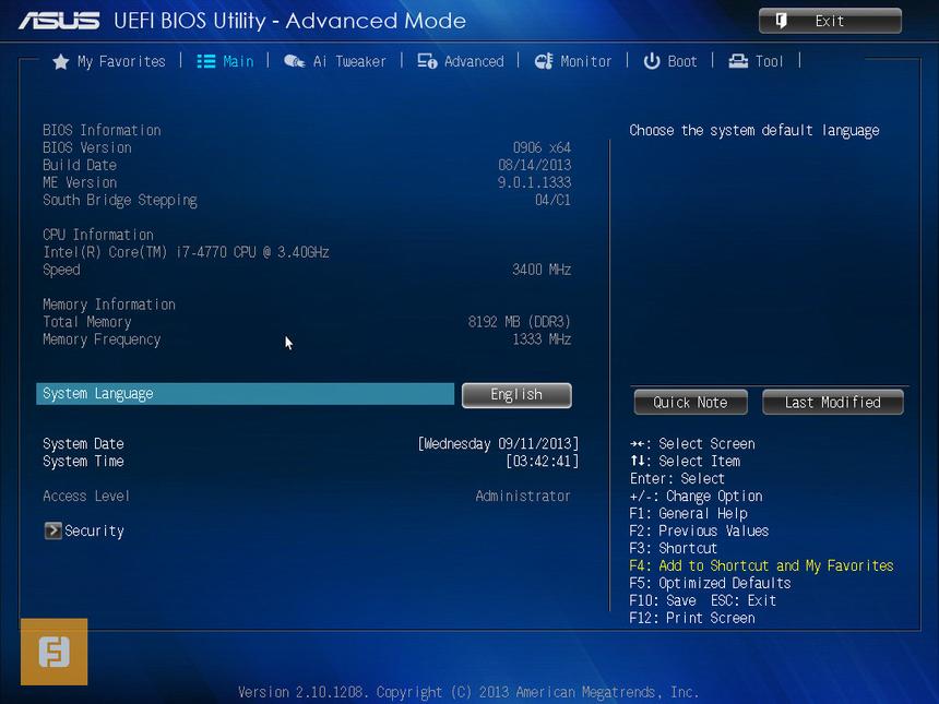 Главное окно BIOS