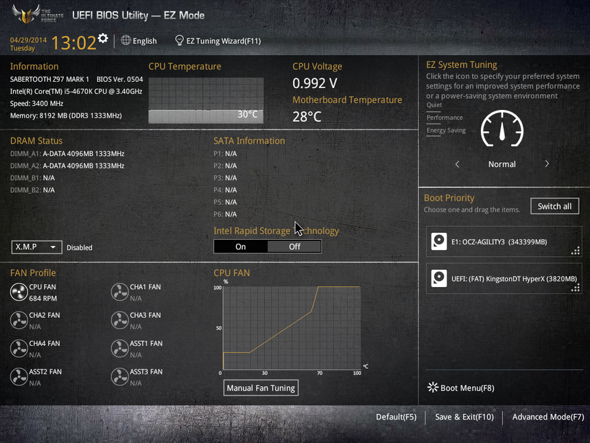 Начальный экран UEFI BIOS