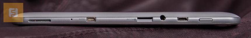 Кнопка блокировки, вход для наушников, разъёмы microSDHC, micro-USB и micro HDMI на левой грани Acer Iconia Tab A3-A10