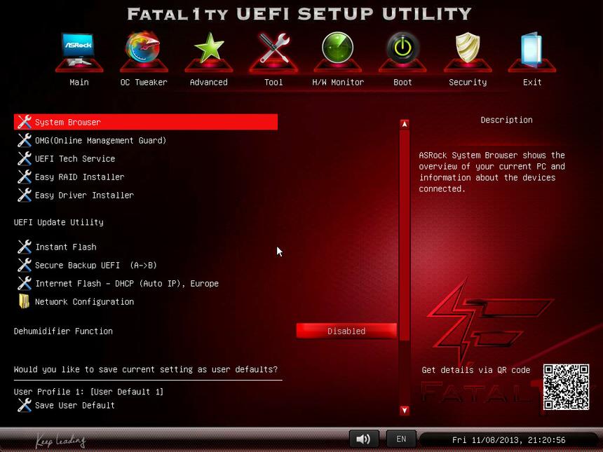 BIOS ASRock Fatal1ty Z87 Killer, меню Tool