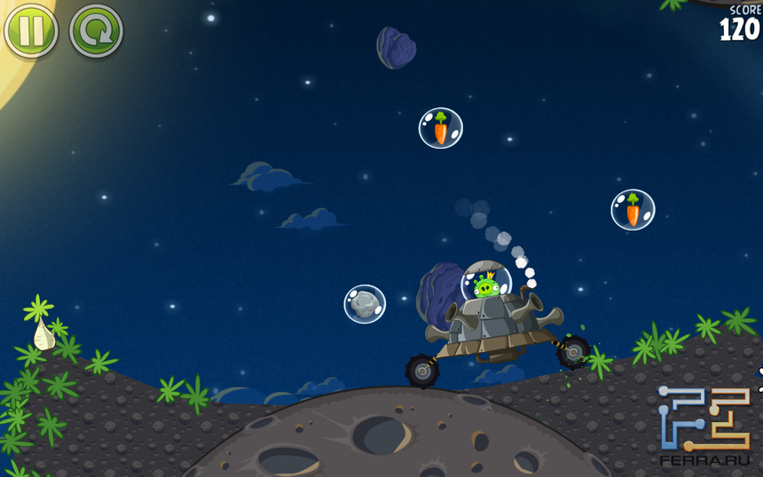 Последний уровень первого эпизода в Angry Birds Space. Свинья всего одна, а процесс ее убиения напоминает аркадную мини-игру