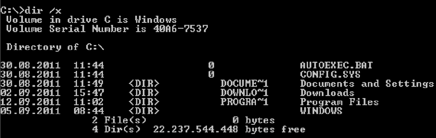 В двух правых колонках видны длинные имена файлов и их сокращения