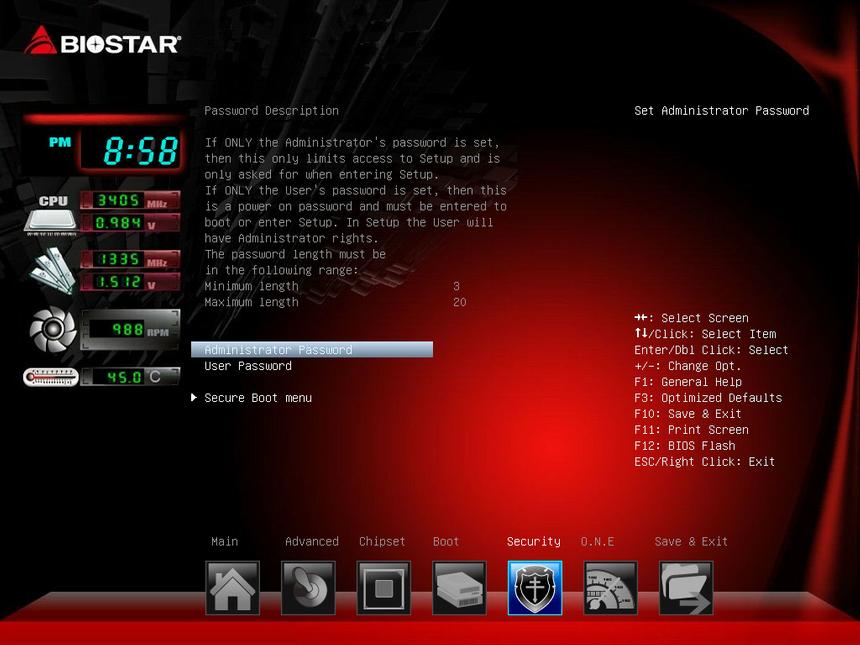Основное меню BIOS