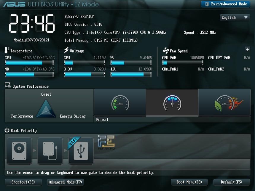 Заглавная вкладка BIOS