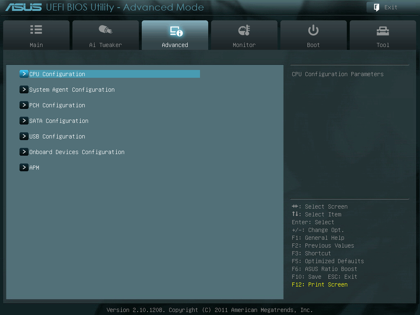 UEFI, меню Advanced