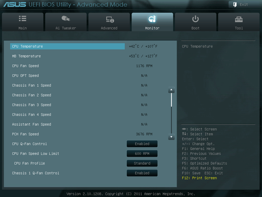 UEFI, меню Monitor