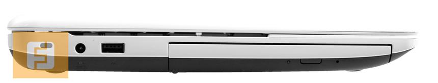 Левая грань Toshiba Satellite C50-A: Kensington lock, разъём для зарядки, USB 2.0, DVD-RW