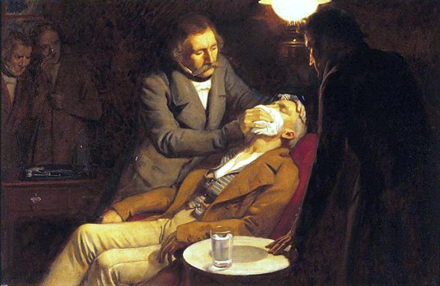 Джон Уоррен и Уильям Мортон проводят первую операцию под общим наркозом